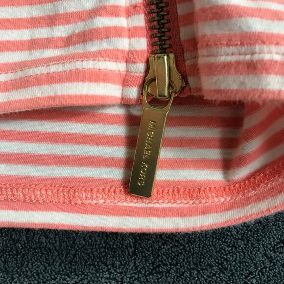 Michael Kors Womens Sz Small Long Sleeve Striped Cold Shoulder Top Zipper Detail - Picture 6 of 9